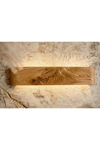 hü ma tasarım ve aksesuar Bombe Kenar Butonlu Şerit Led Dekoratif Ahşap Halatlı Rustik Duvar Yatak Başı Model Led Aplik 38 cm