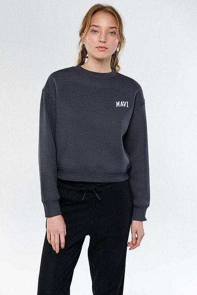 Mavi M1611601-70763 Blue Logo Printed Gray Crop Women's Sweatshirt