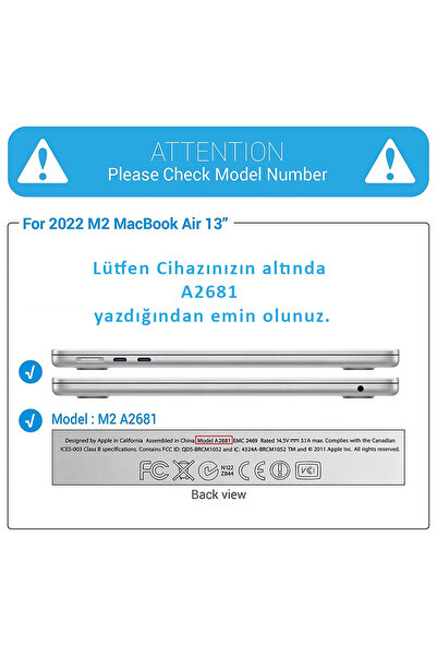 ZMOBILE Macbook Air M2 M3 M4 13.6” A2681 A3113 A3240 Uyumlu Kapak Kılıf Parlak Şeffaf Transparan Kapak