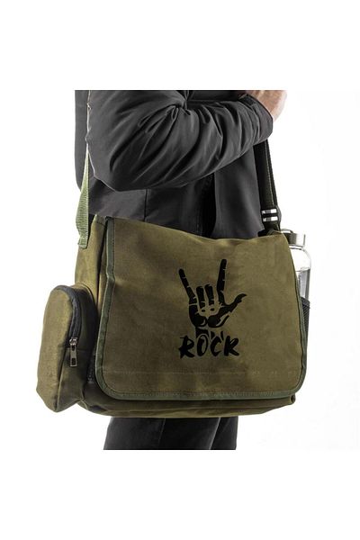 DEEFWEAR Rock Printed Unisex Green Messenger Τσάντα