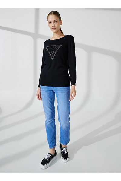 Guess Women's Black Slim Fit Crew Neck Sweater - W3Yr46Z2Nq2Jblk