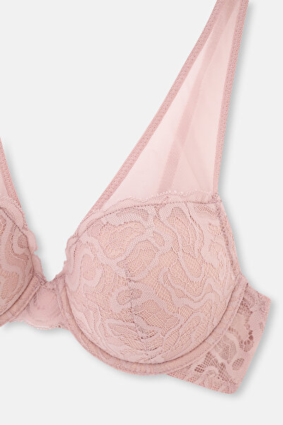 Dagi Απαλό ροζ σουτιέν με λεπτομέρειες από δαντέλα και τούλι χωρίς επένδυση