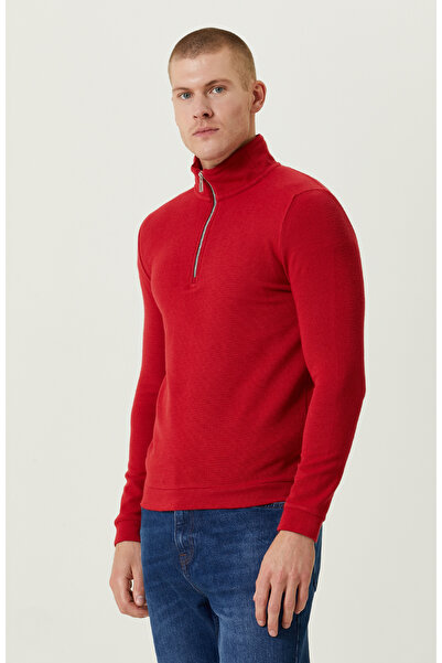 Network Fermuarlı Kırmızı Dik Yaka Sweatshirt