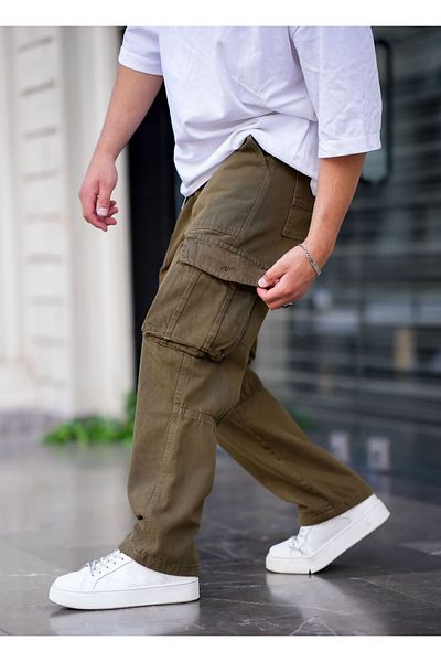Tarz Cool Ανδρικό Cargo Pocket Baggy Παντελόνι Χακί Χρώμα