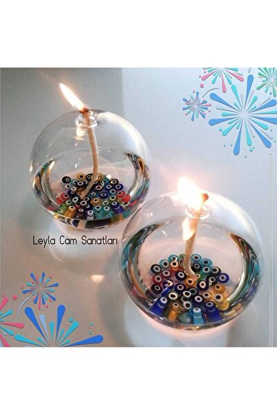 LEYLA CAM SANATLARI BALON KANDİL 2 Lİ NAZAR BONCUKLU