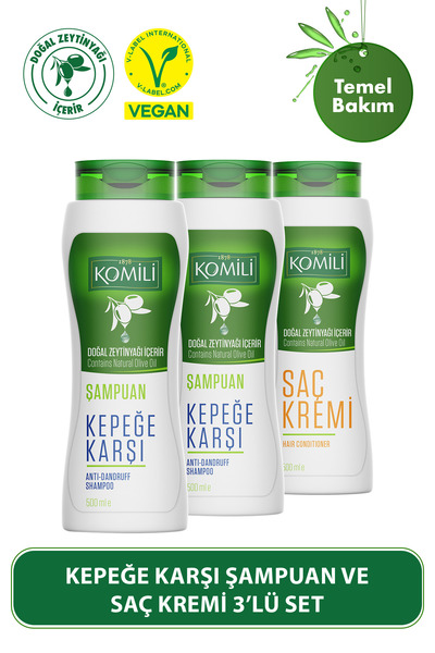 Komili Kepekli Saçlar Için Kepek Karşıtı Zeytinyağlı Vegan Şampuan & Saç Krem...