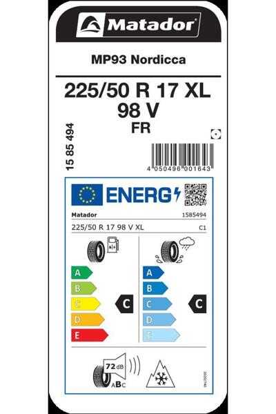 Matador 225/50 R17 98V XL FR MP93 Nordicca Oto Kış Lastiği Üretim 2023