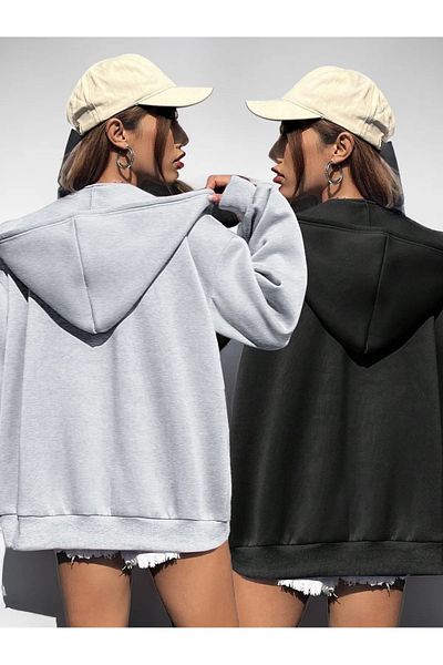 Machetta Plus Size Unisex Black Gray Printed 2-pack Oversize Fleece Jacket - Cardigan