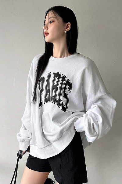 MODAGEN Φούτερ Paris Printed White Oversize Crew με 3 κλωστές