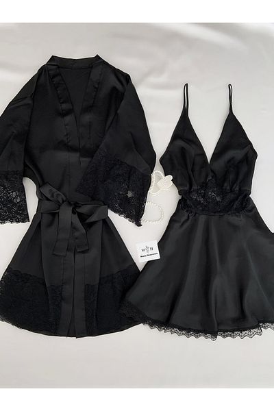 MH Moony Homewears Set cămașă de noapte din satin neagră Diva