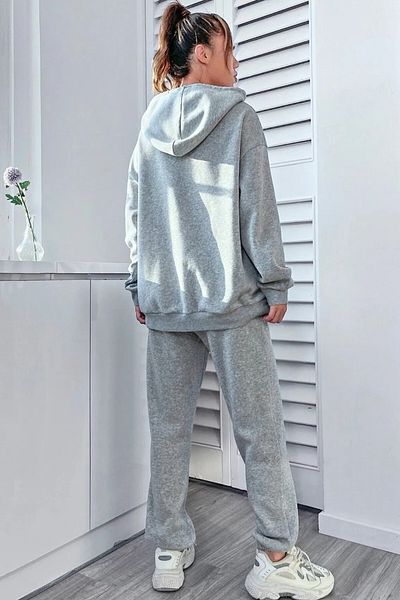 ronay butik Pause Hooded Combination Bottom Top Tracksuit Set - Gray Printed Oversize Rubber Legs