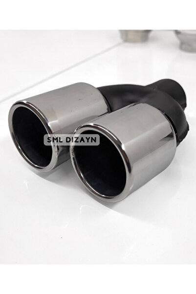 SML Dizayn 90 mm Çiftli Egzoz Ucu İleri Geri Krom Kaplama 90lık-90mm Çiftli E...