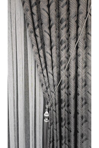 Yuka Crown Panel Background Curtain Gray Light Gray Geometric Patterned Single Sash Closely Pleated Jacquard Semi-Glossy