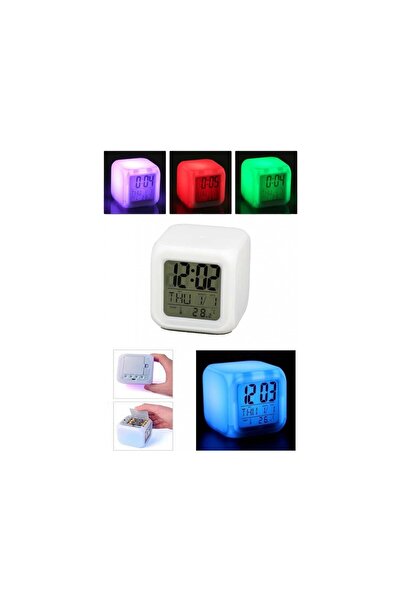 Tahtakale Dünyası Masa saati küp saat çalar saat renk değiştiren termometreli...