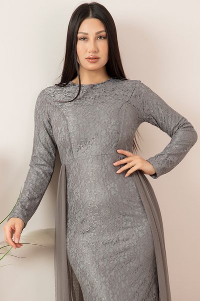 PULLIMM Rochie de seara musulmana cu detaliu din tul din dantela 13082