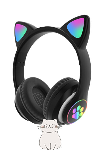 OWWOTECH 23m Kablosuz Bluetooth Kulaklık Led Işıklı Mikrofonlu Kedili Kulaklık Bt5.0