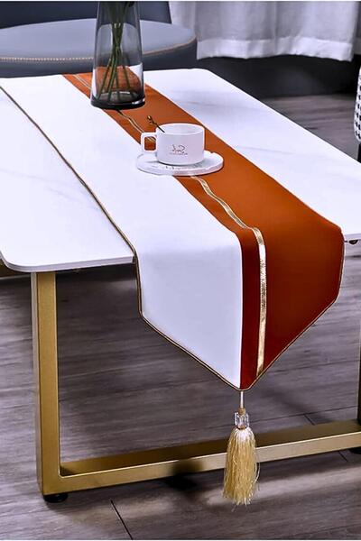 Bc Home Altın Biyeli Deri Aksesuarlı Runner - Kiremit (40 X 140 CM)