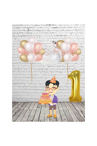 LOTUS PARTY Σετ πάρτι γενεθλίων με θέμα το 1 έτος Swan - Swan Foil Balloon Gold Color Number Foil Balloon