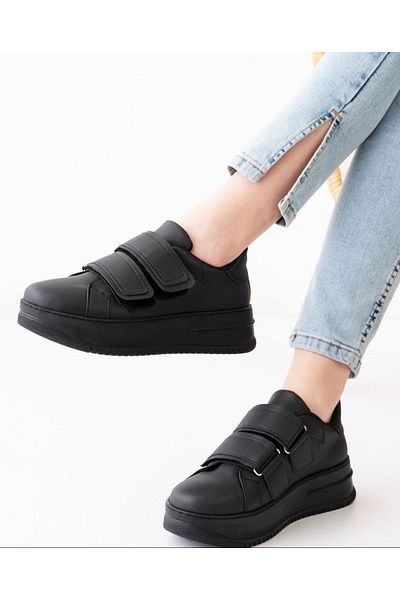 Afilli Pantofi de damă, negru, cu platformă groasă, cu talpă cu velcro, pantofi sport casual pentru mers pe jos