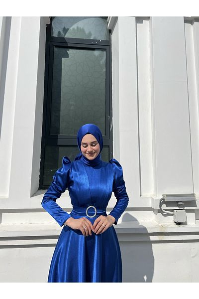 LEİLATELİER Hijab Evening Dress Blue
