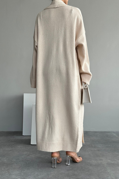 LOOSH Kadın Vanilya Şal Yaka Uzun Triko Hırka