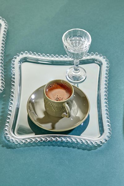 FBZhome 4 Pieces Decorative Coffee Presentation Tray Mica Crystal Tray