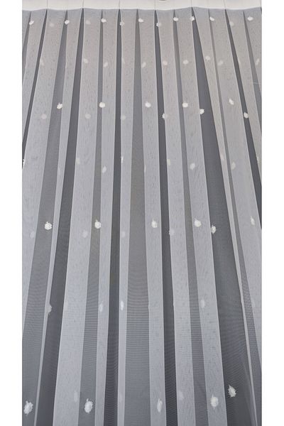 Yuka Grecian Background Sprinkled Embroidery Luxury Pattern 1/3 Close Pleat Ecru Tulle Curtain Wrinkle-Free No Ironing Leaded Skirt