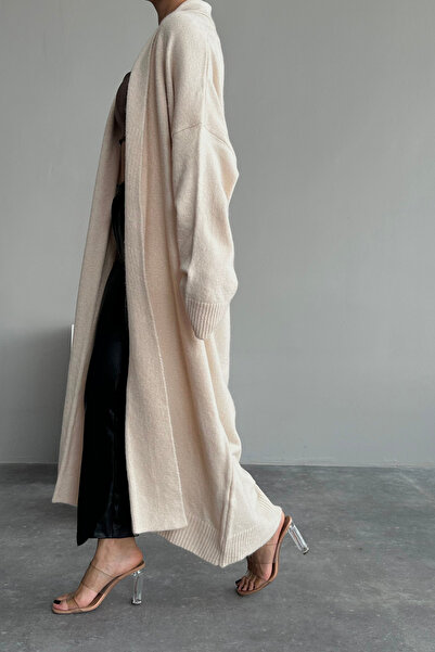 LOOSH Kadın Vanilya Şal Yaka Uzun Triko Hırka