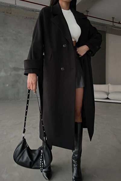 Eka Жіночий чорний довгий кашеміровий пальто 0999-1001