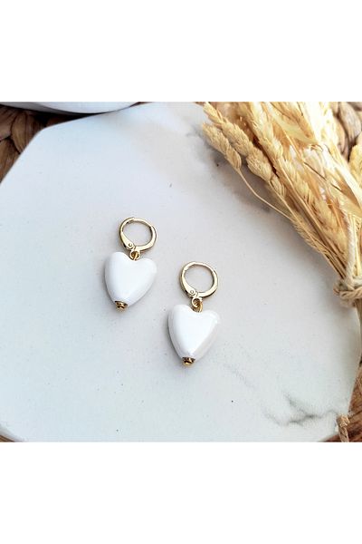 HALHALMILL Handmade Ceramic Heart Hoop Earrings