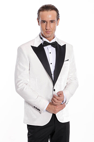 Wessi Kadife Slim Fit Beyaz Erkek Smokin Ceketi - Wessi