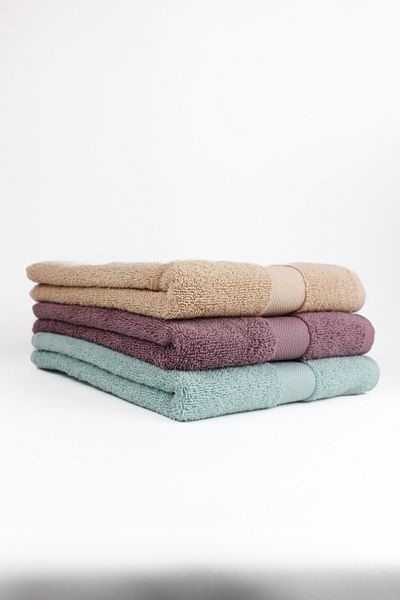 Taka Fabrics Wave 100% βαμβακερή πετσέτα χεριών, προσώπου, επισκέπτη 3 τεμαχίων Μέγεθος 50x80 cm Σετ Μπεζ-Ακουα-Δαμάσκηνο