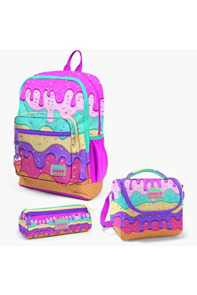 Coral High Ροζ πολύχρωμο παγωτό με μοτίβο 3 τεμαχίων σχολικές τσάντες σετ Δημ...