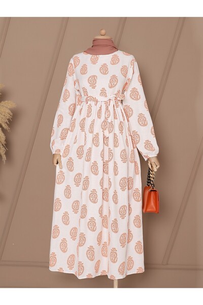 Modamorfo Pleated Linen Dress with Belted Waist