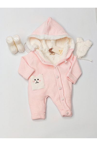a baby Baby Jumpsuit Lamb Lined booties and gloves with ears