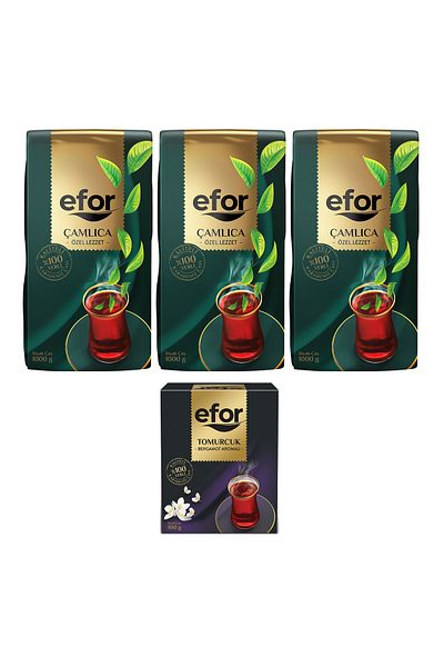 EFOR ÇAY Efor Black Bulk Tea - 1,000gr x 3 Pieces + Bud Bergamot Flavored 100gr