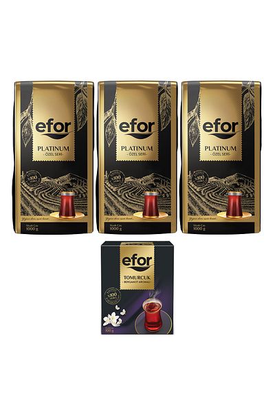 EFOR ÇAY Efor Platinum Black Bulk Tea - 1,000gr X 3 Pieces + Bud Bergamot Flavored 100gr