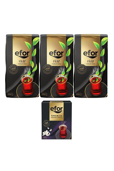 EFOR ÇAY Efor Sprout Black Bulk Tea - 1,000gr x 3 Pieces + Bud Bergamot Flavored 100gr