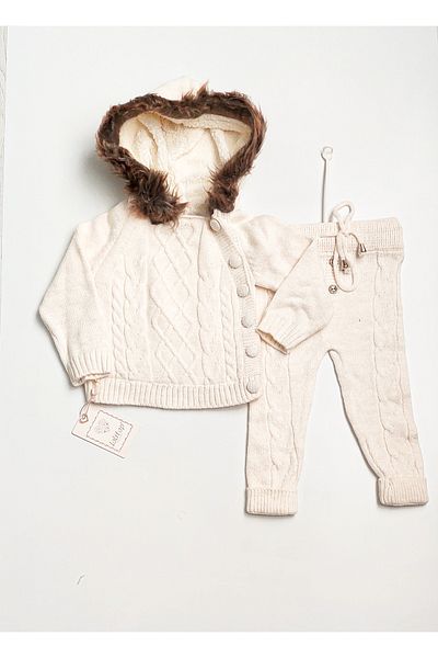 a baby Baby Knitwear Cardigan Set Lined Plush
