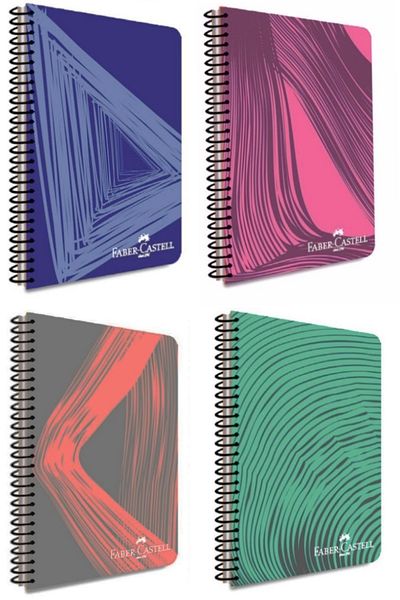 Faber Castell غلاف A4 بموجات حلزونية من البولي بروبيلين، 80 ورقة، مجموعة من 4 دفاتر ملاحظات مسطرة، 70 جرامًا.