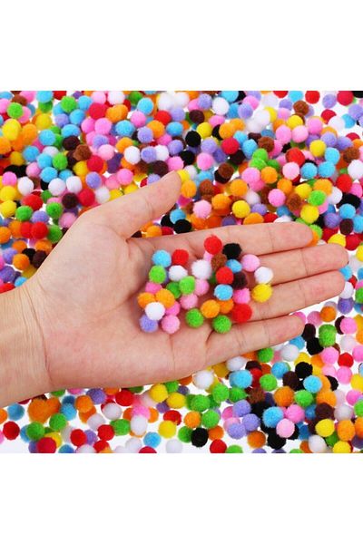 Hobialem Pompom, 10 Mm, Colorful Pompom, Pack of 100, Plush Pompom, Little Pompom