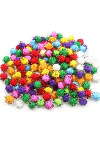 Hobialem Glittery Pompom, 10 Mm, Colorful Plush Pompom, 100 Pieces, Tiny Pompom