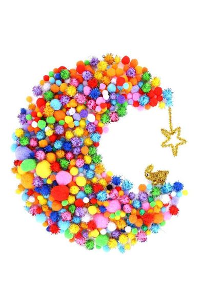 Hobialem Glittery Pompom, 10 Mm, Colorful Plush Pompom, 100 Pieces, Tiny Pompom