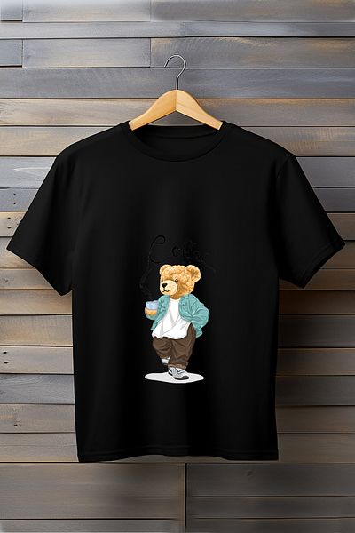 ADA BEBEK ÇOCUK Coffee Time Bear Printed Basic T-Shirt