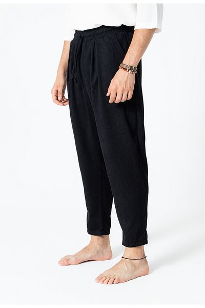 RUBYSTARS Black Front Pleat Detail Relaxed Cut Elastic Waist Velvet Shalwar Trousers