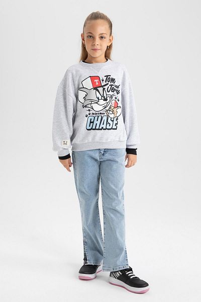 DeFacto Tom & Jerry Print Girls Sweatshirt - Crew Neck, Regular Fit B1547A823Au