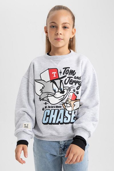 DeFacto Tom & Jerry Print Girls Sweatshirt - Crew Neck, Regular Fit B1547A823Au