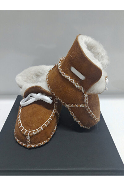 TUĞBİŞ Bebek Organik Kuzu Derisi Bağcıklı Bebek Botu Bebek Patiği İlk Adım Ay...
