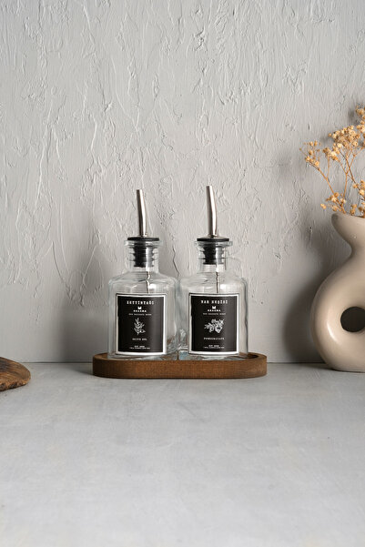 KHAKMA Wooden Stand Set of 2 250 ml Olive Oil Sauce Bowl Oil Pot Oil Bottle BLACK2pcsYENISEFAFGAGALI