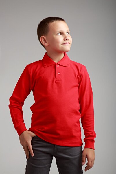 Dragora Boy Child Long Sleeve Polo Collar Red Combed Cotton